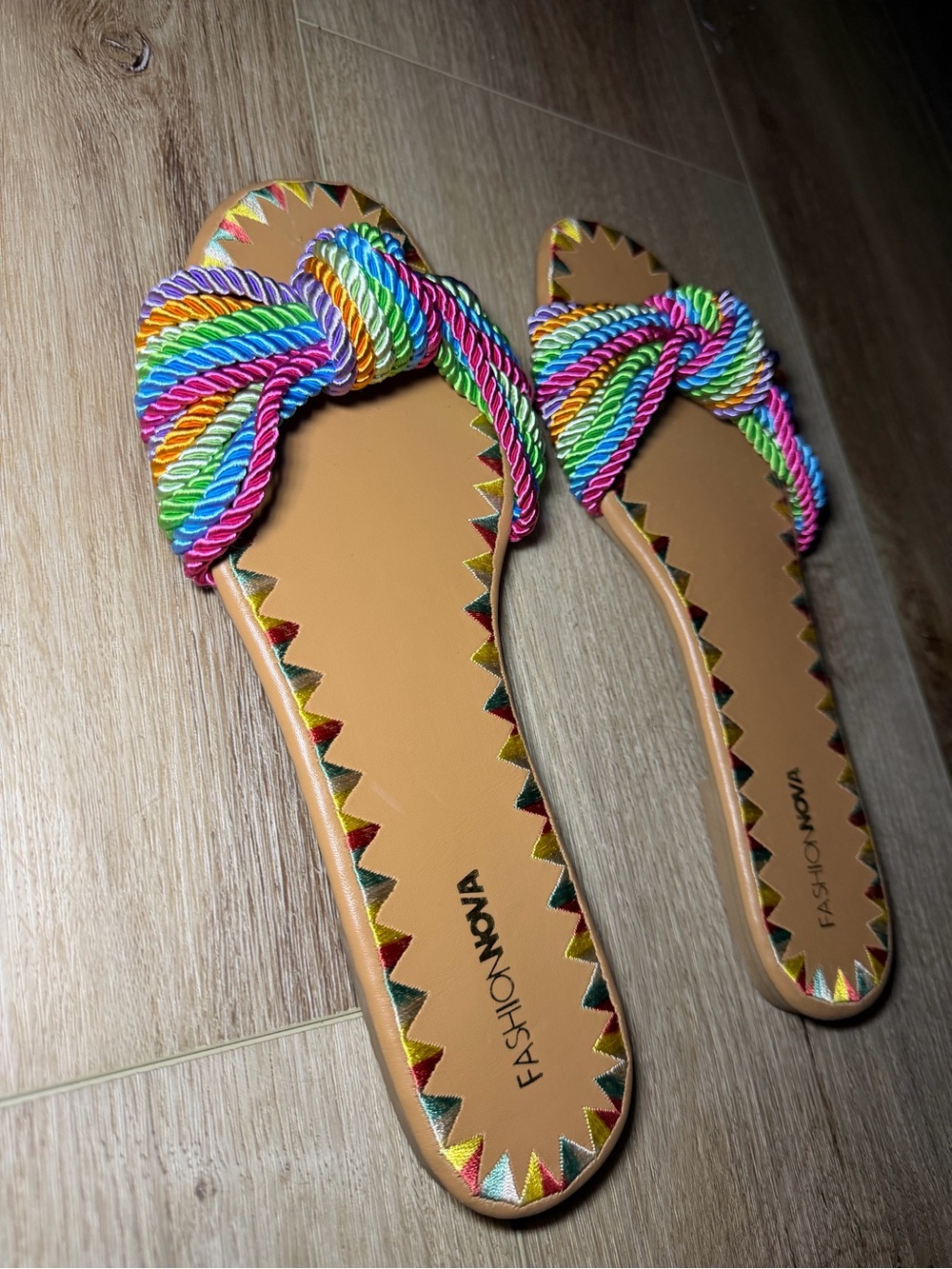 Fashion Nova Rainbow Braided Knot Slide Sandals - Multicolor Rope Straps